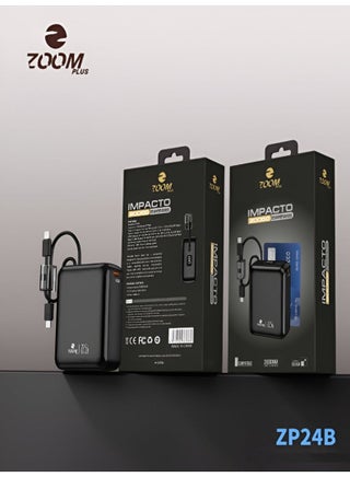 بنك الطاقة Zoom Plus IMPACTO فائق الصغر بسعة 20000 مللي أمبير - شاحن محمول سريع الشحن بقوة 22.5 واط مع كابلات USB-C و Lightning مدمجة، وشاشة رقمية، ومناسب للسفر (ZP24B) - view 4
